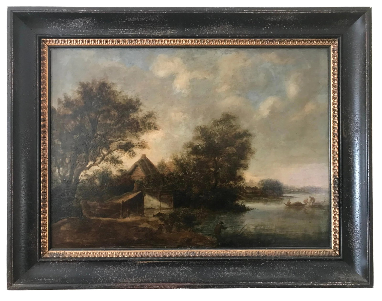 Antique Dutch Landscape Oil Painting Signed Ruisdael 17th Century: A fine 17th century Dutch landscape attributed to Solomon Van Ruisdael oil on oak panel 19 x 25.5 inches signed lower right. The scene is from an area near old Haarlem where he often painted pictured