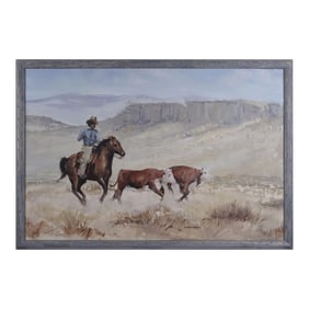 Howard Carr Cowboy on Horse Herding Cattle