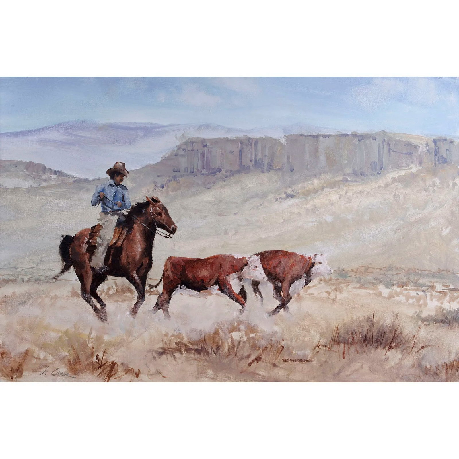 Howard Carr Cowboy on Horse Herding Cattle - 2