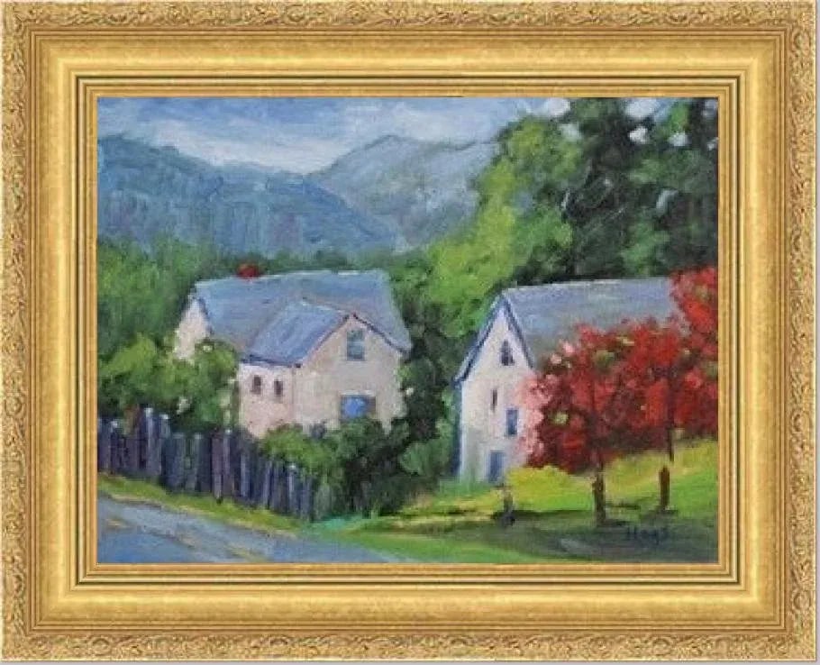 Roses on Barn, Modern Impressionist Oil Painting - 10