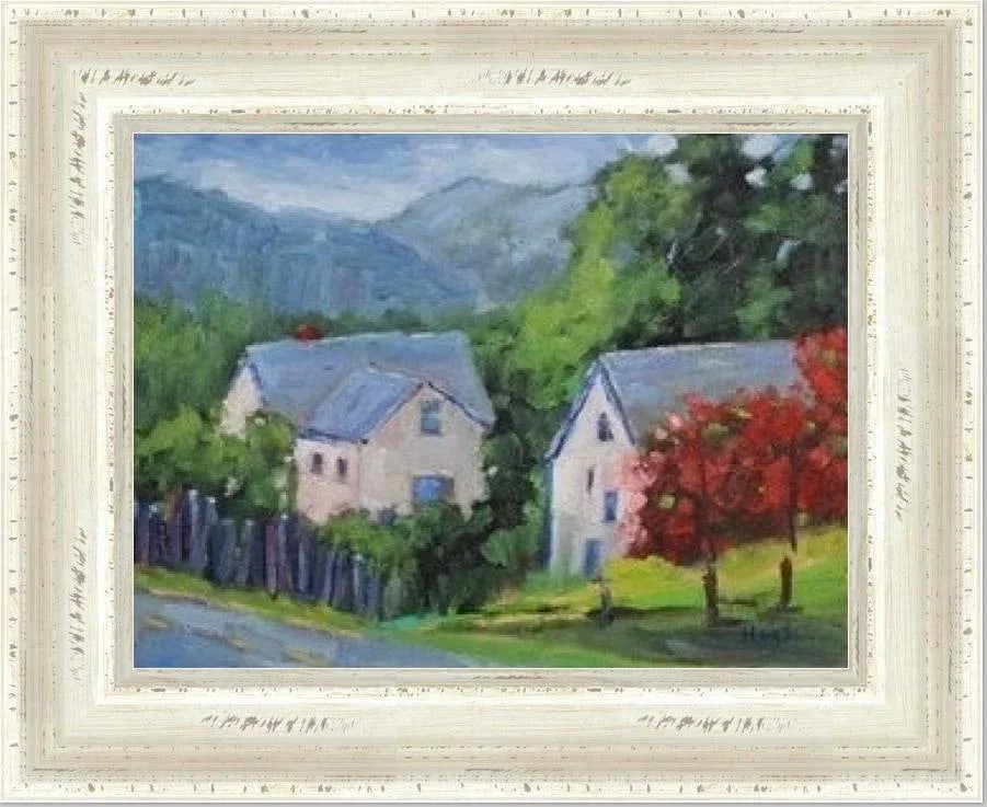 Roses on Barn, Modern Impressionist Oil Painting - 11