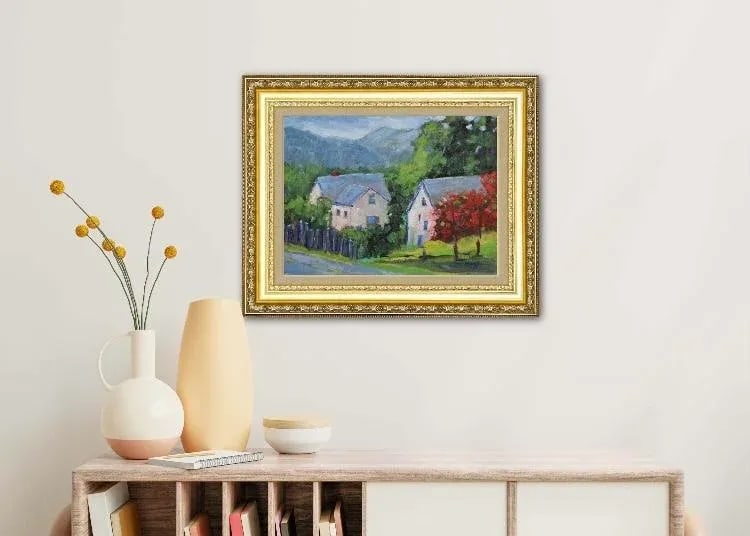 Roses on Barn, Modern Impressionist Oil Painting - 2