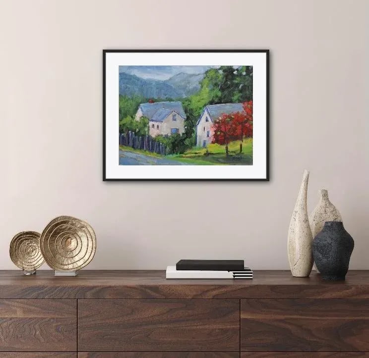 Roses on Barn, Modern Impressionist Oil Painting - 4