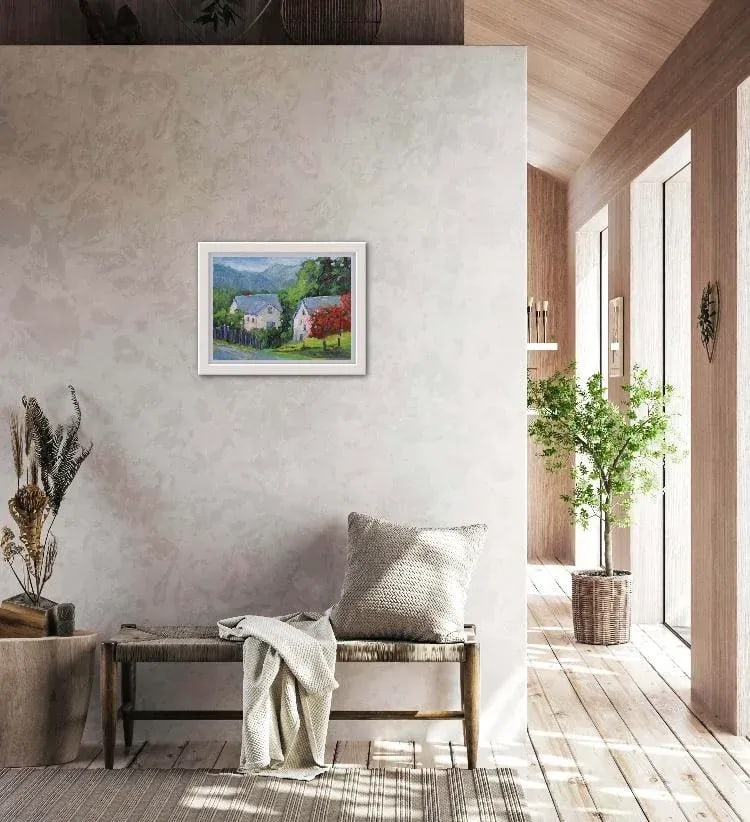 Roses on Barn, Modern Impressionist Oil Painting - 5