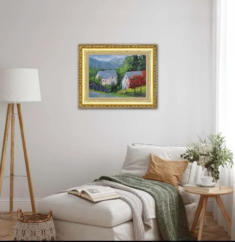 Roses on Barn, Modern Impressionist Oil Painting - 7
