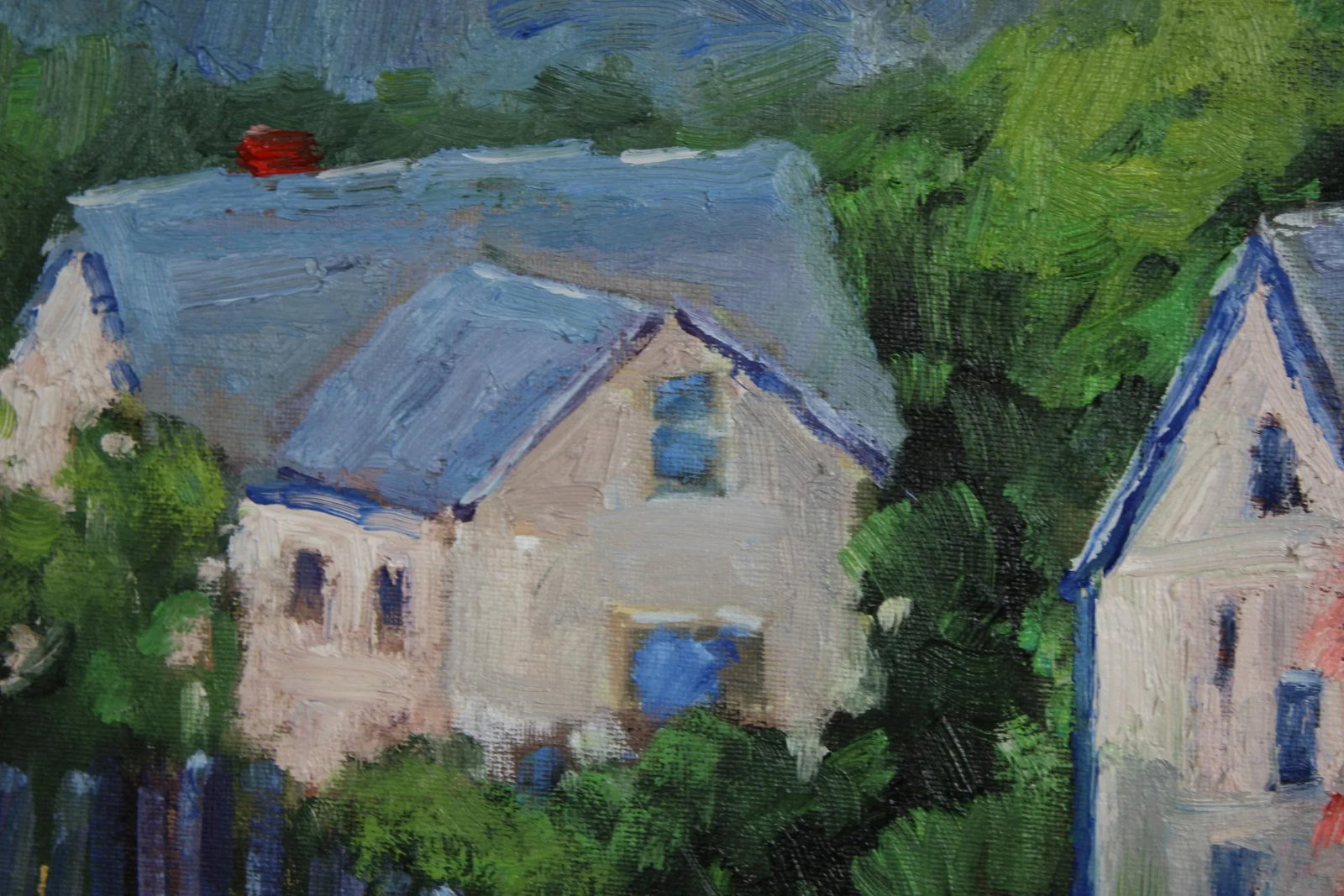 Roses on Barn, Modern Impressionist Oil Painting - 9