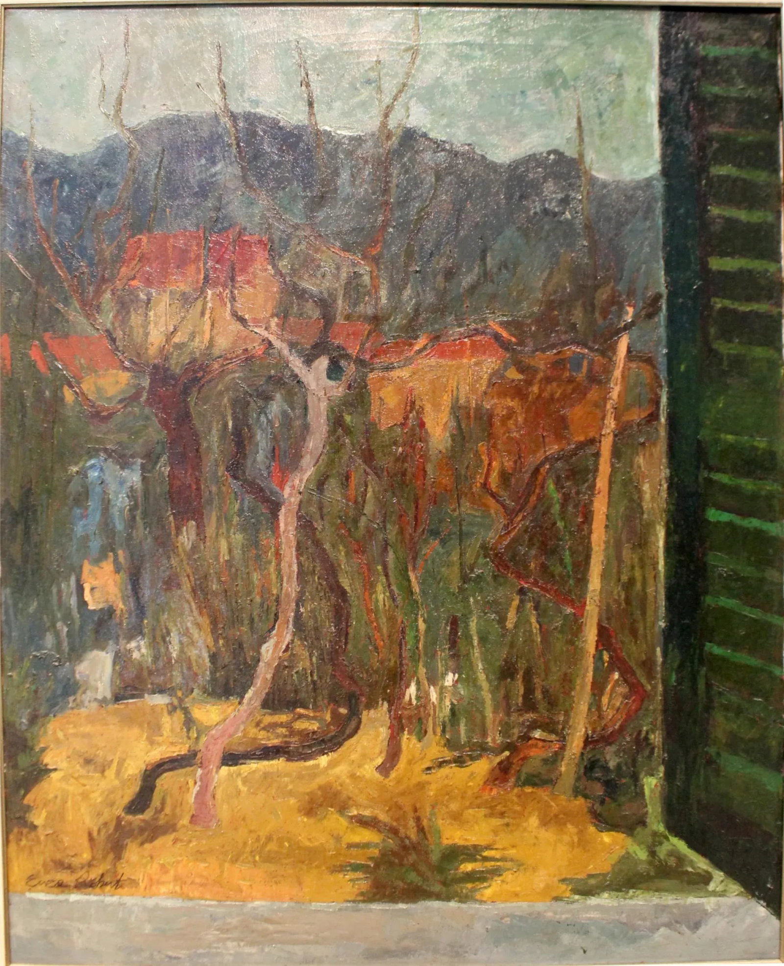 Mid Century Post Expressionist Window Landscape by Italian Artist Enzo Roberti - 2