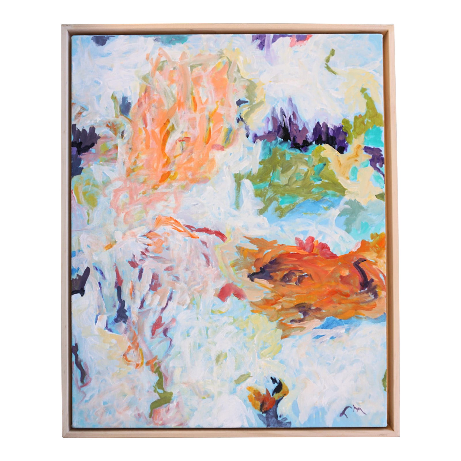 "Bouquet" Abstract Botanical Painting by Laurie MacMillan, Framed: The artist loves the outdoors and working in her large garden. Her series titled My Back Yard celebrates California's plant communities, and the cycle of rebirth she watches. Bouquet is her latest add