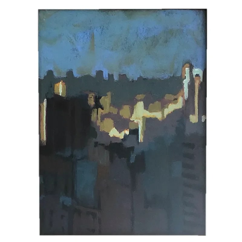 Abstact Blue Landscape Oil Painting in Gilded Gold Frame - 2