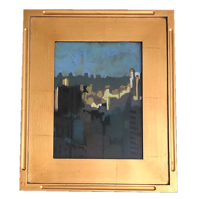 Abstact Blue Landscape Oil Painting in Gilded Gold Frame - 4