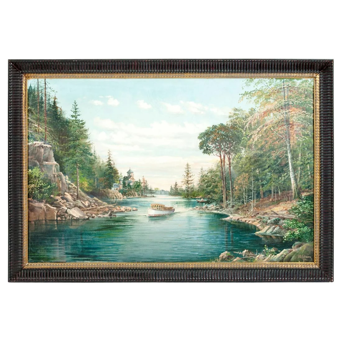 Mahogany Wood Frame Oil / Canvas Painting - 11