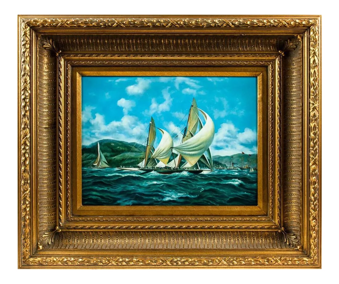 Gilded Wood Framed Oil on Canvas Painting: Vintage gilded wood frame oil on canvas hanging wall decorative painting .The wood frame measure about 26.5 inches long x 22.5 inches wide. The painting is about 15.5 inches x 12.5 inches. Condition: