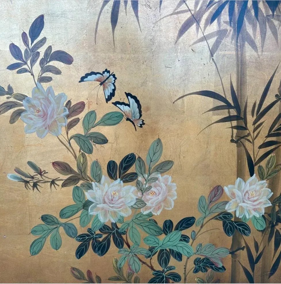 Pair of 20th Century Japanese Two Wood Panel Paintings - Birds and Butterflies - 10