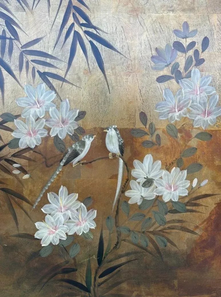 Pair of 20th Century Japanese Two Wood Panel Paintings - Birds and Butterflies - 4