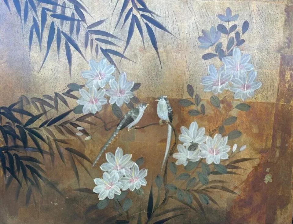 Pair of 20th Century Japanese Two Wood Panel Paintings - Birds and Butterflies - 5