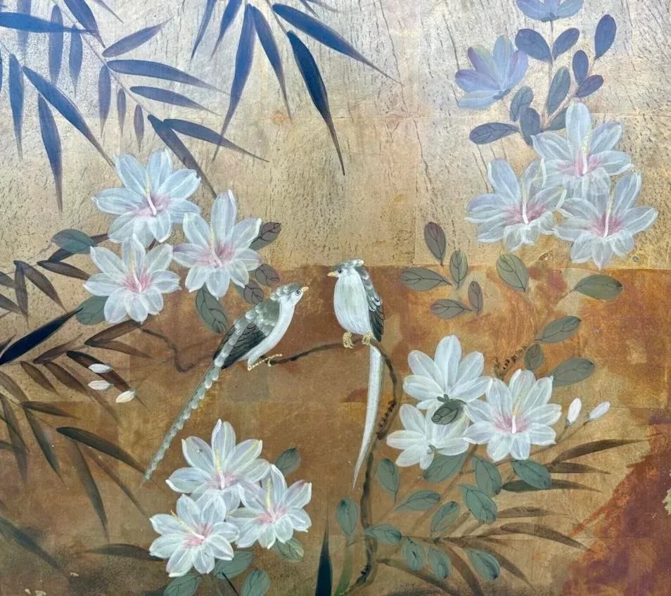 Pair of 20th Century Japanese Two Wood Panel Paintings - Birds and Butterflies - 6
