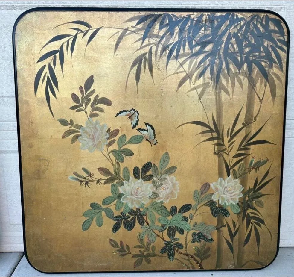 Pair of 20th Century Japanese Two Wood Panel Paintings - Birds and Butterflies - 7