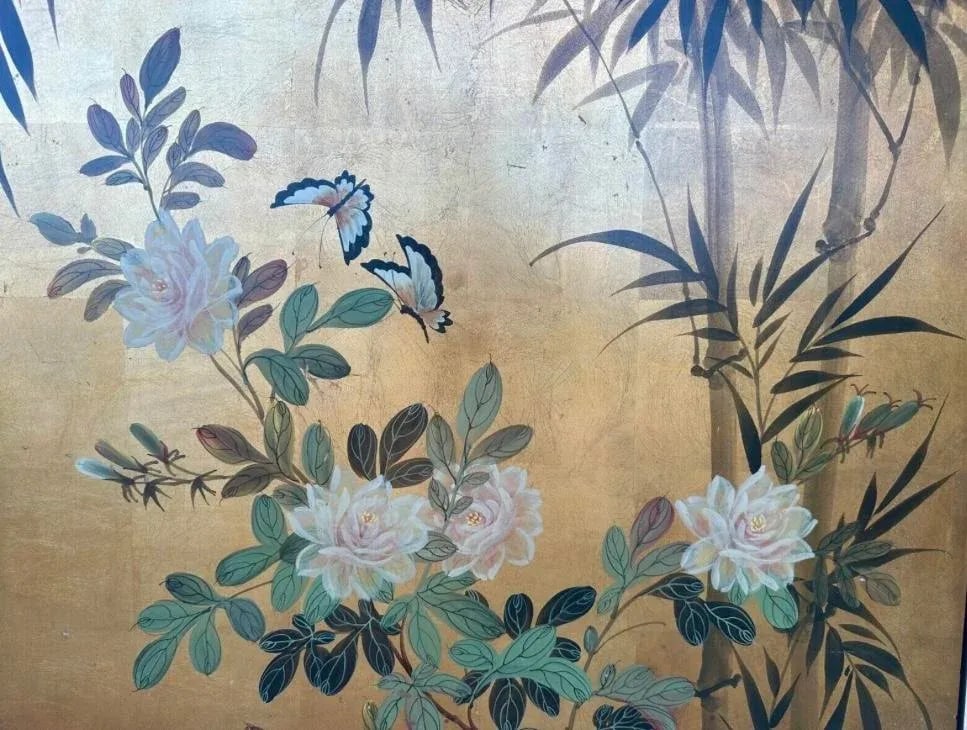 Pair of 20th Century Japanese Two Wood Panel Paintings - Birds and Butterflies - 9