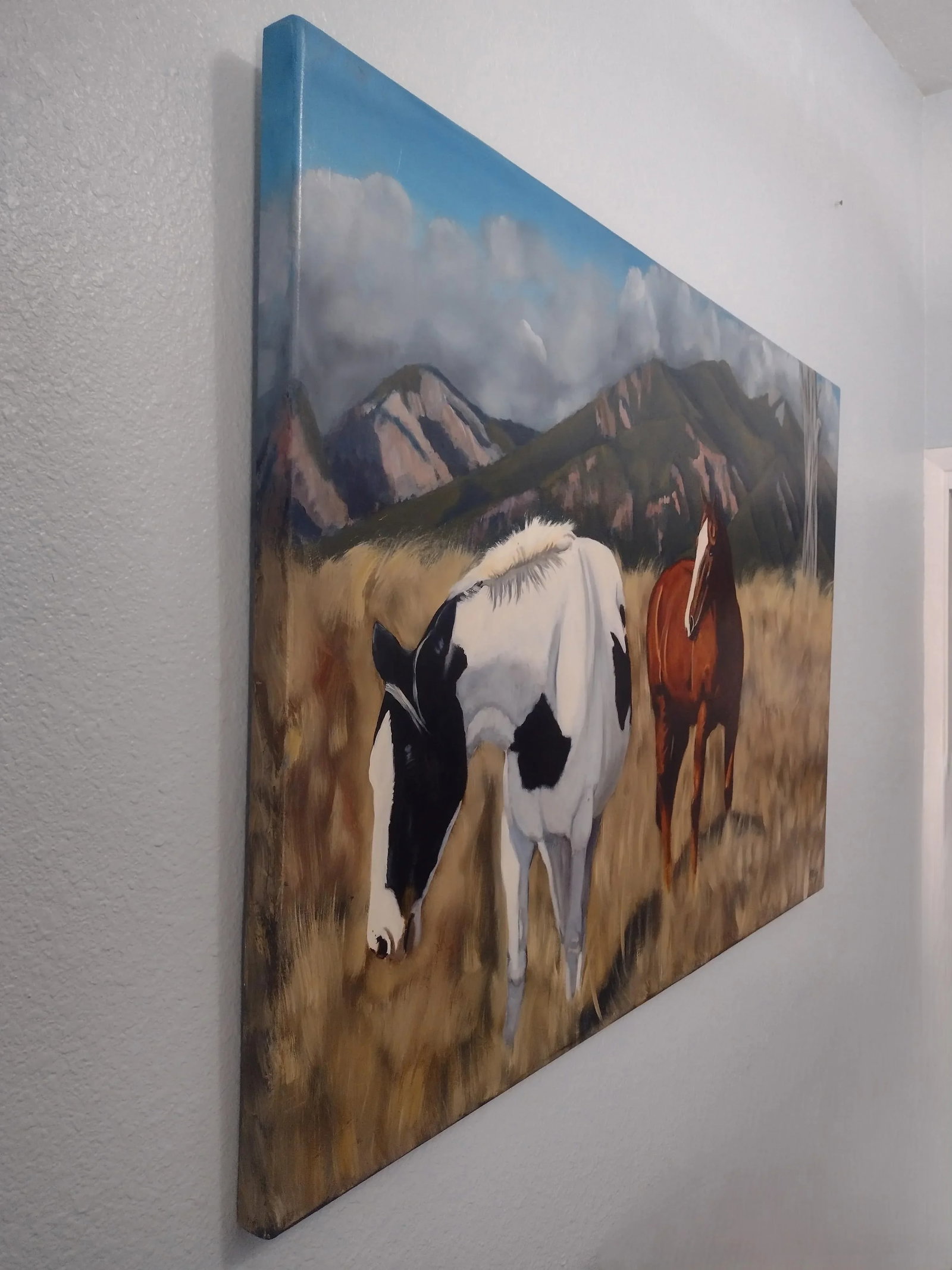 Mountain Horses" Original Oil Painting on Wood Panel 32" X 46 - 2