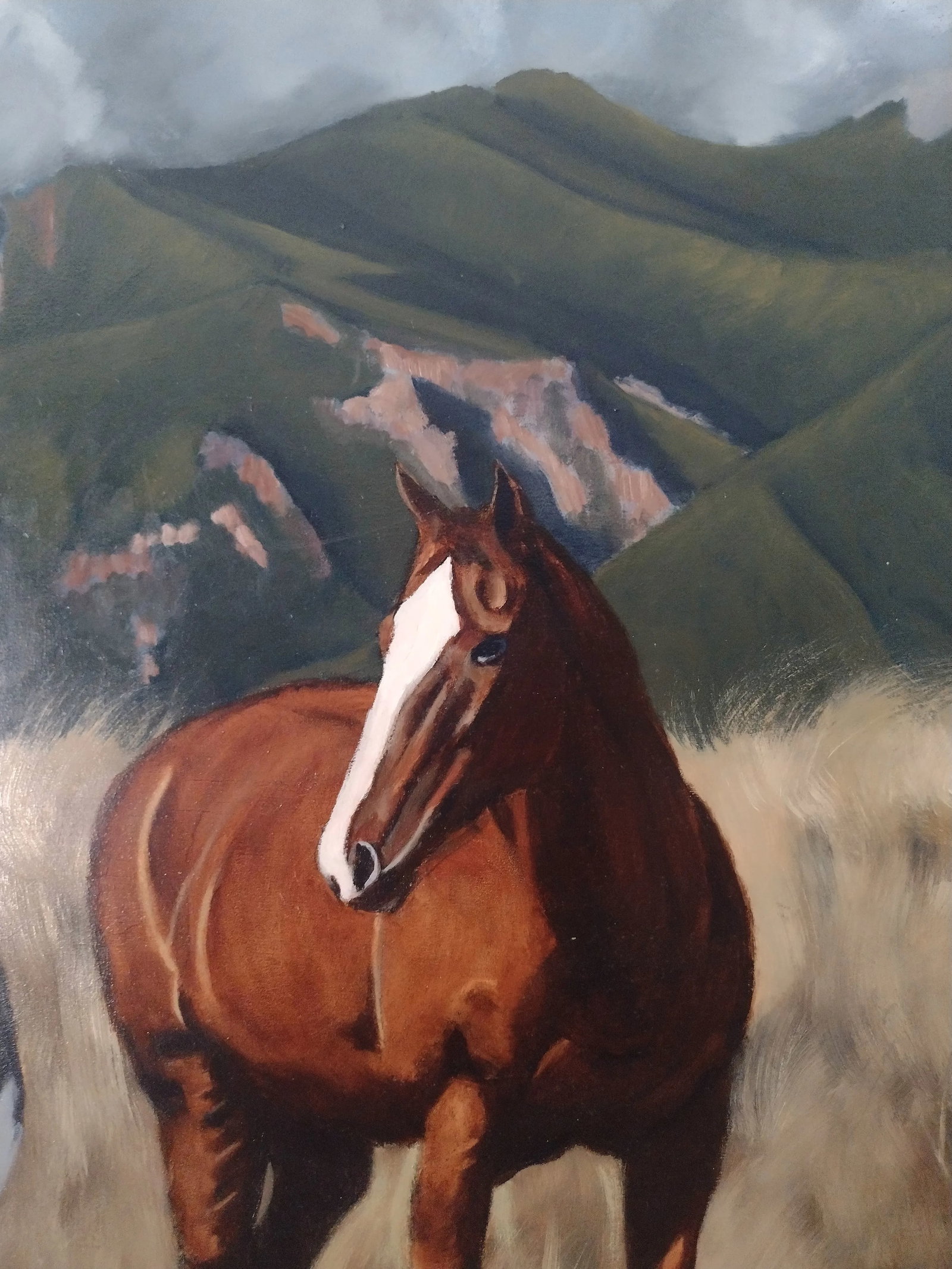 Mountain Horses" Original Oil Painting on Wood Panel 32" X 46 - 7