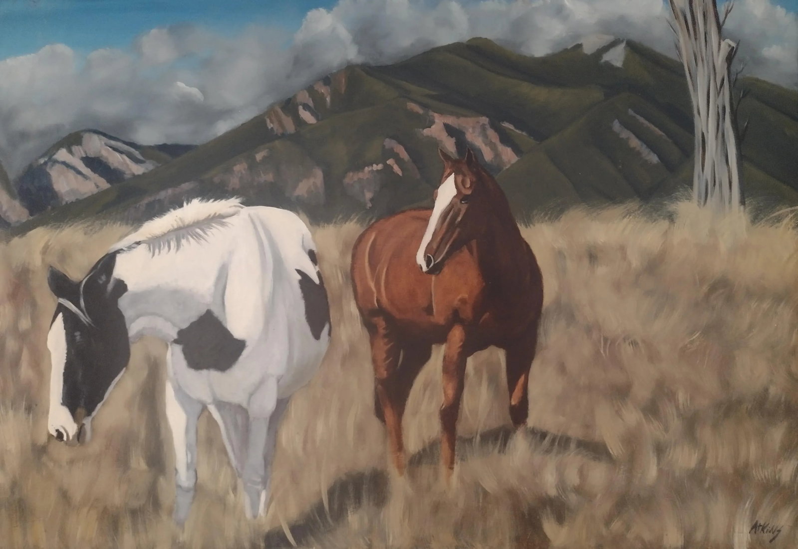 Mountain Horses" Original Oil Painting on Wood Panel 32" X 46 - 8