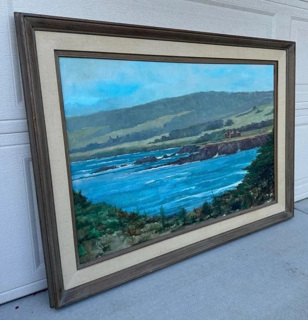 1960s Spyglass Hill Pebble Beach Coastal Landscape by F. Phillips (1969) Original Oil Painting, Fram - 11