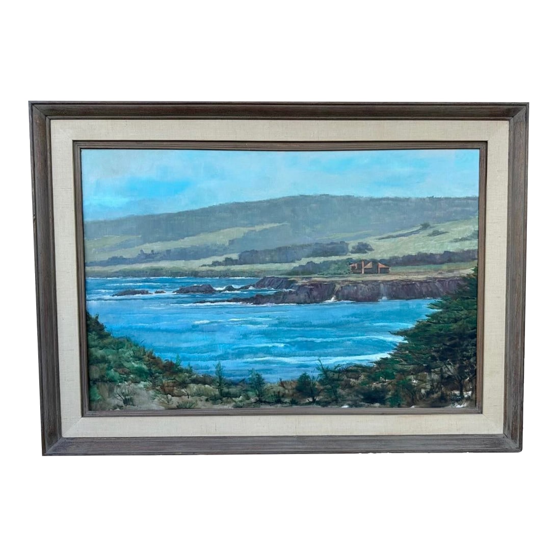 1960s Spyglass Hill Pebble Beach Coastal Landscape by F. Phillips (1969) Original Oil Painting, Fram (1 of 12)