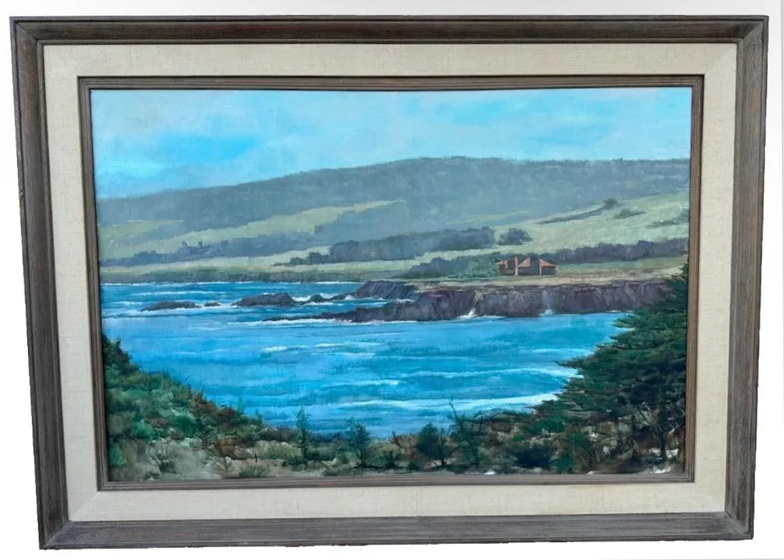1960s Spyglass Hill Pebble Beach Coastal Landscape by F. Phillips (1969) Original Oil Painting, Fram - 2