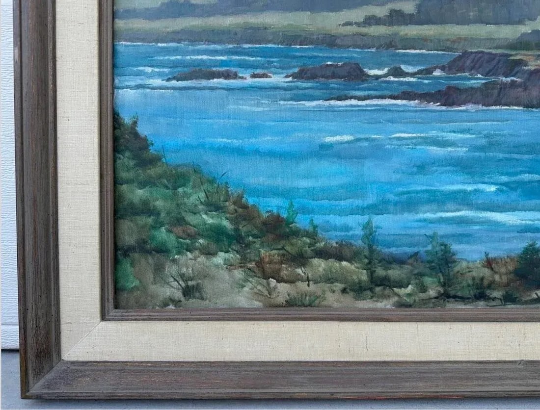 1960s Spyglass Hill Pebble Beach Coastal Landscape by F. Phillips (1969) Original Oil Painting, Fram - 6