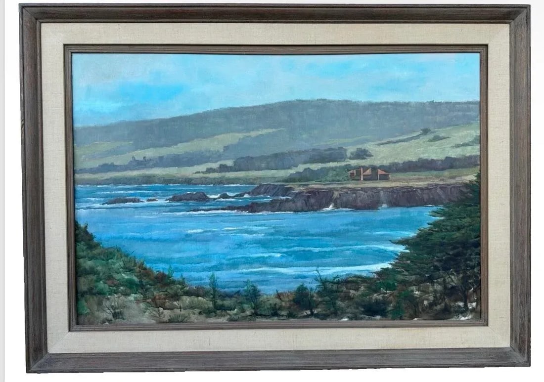 1960s Spyglass Hill Pebble Beach Coastal Landscape by F. Phillips (1969) Original Oil Painting, Fram - 9