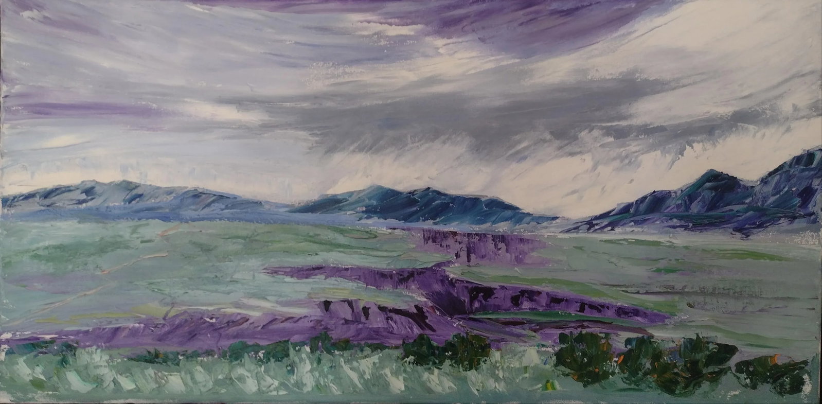 Stormy Skies at the Gorge - Framed Southwest Palette Knife Oil Painting by Anita C. Blythe - 2