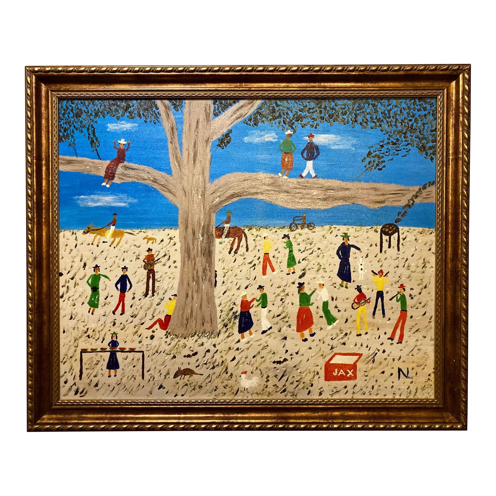 "Niloville Picnic" by Nilo Lamzas, New Orleans Louisiana, Nl Original Landscape Painting, Nature Par: A Lovely original painting by acclaimed Louisiana artist Nilo Lanzas, "Niloville Park" In this very early 1993 work, Nilo brings us on a festive and musical landscape Surrounded by oaks, the artist