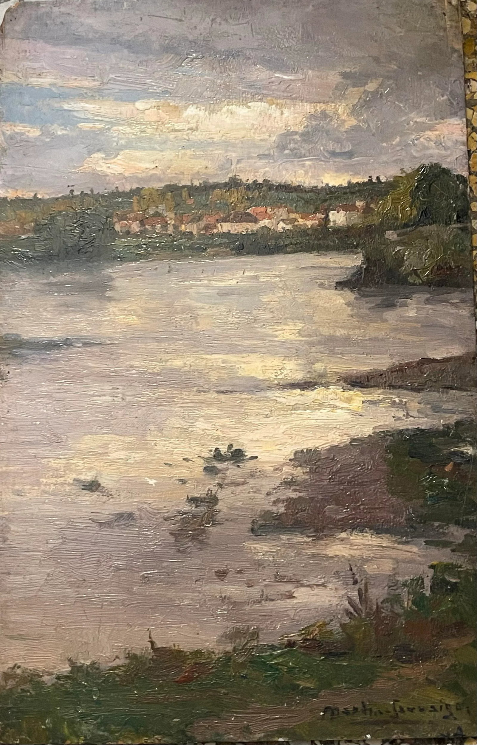 Oil on Panel "Village by the River" Signed Martin-Saauvaigo Dated 1939 France - 10
