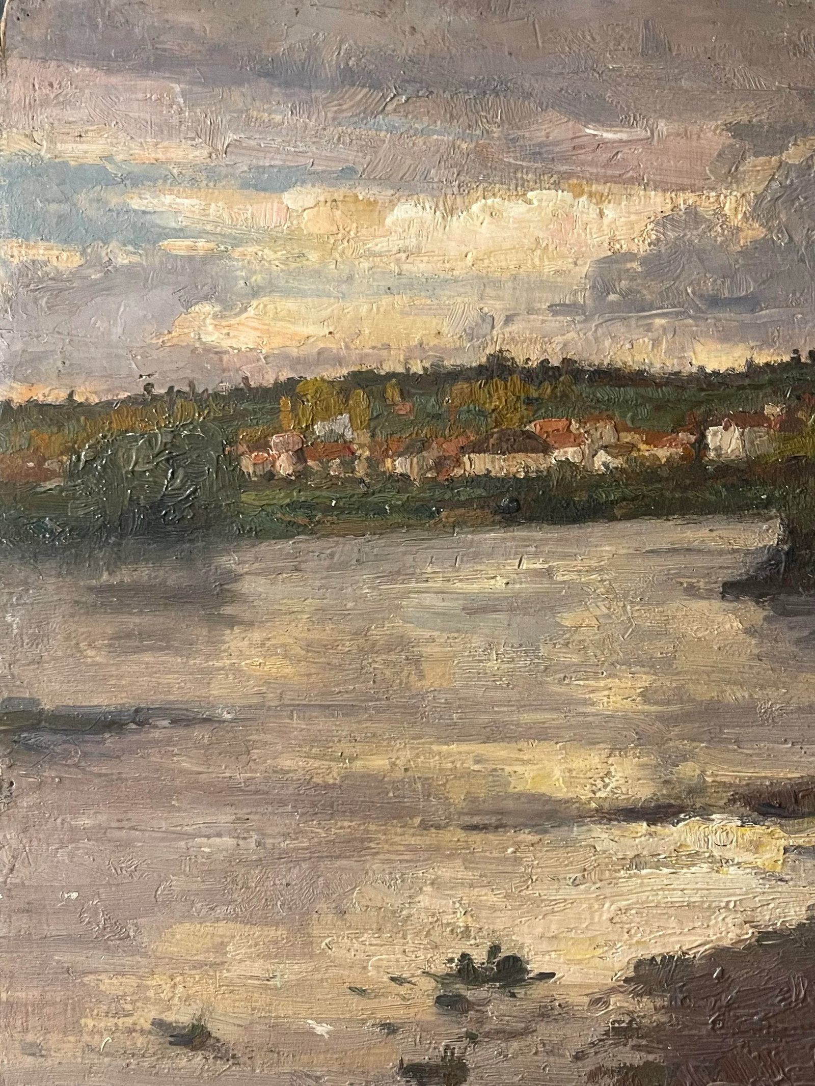 Oil on Panel "Village by the River" Signed Martin-Saauvaigo Dated 1939 France (1 of 11)