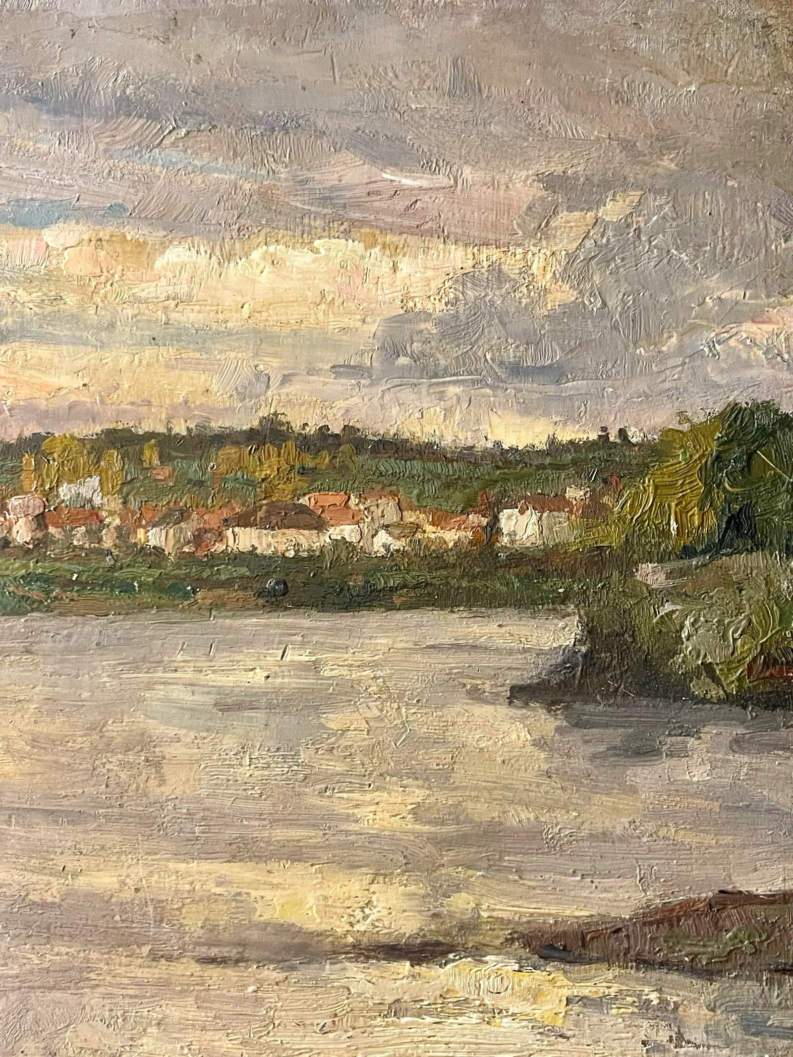 Oil on Panel "Village by the River" Signed Martin-Saauvaigo Dated 1939 France - 3