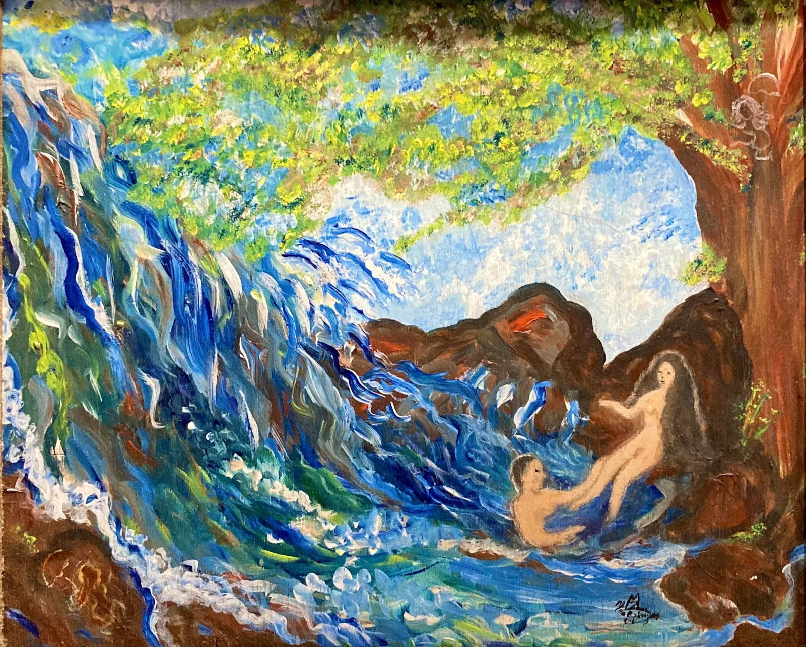 "Heart and Soul Cascades" by Mina Zavala Lanzas, Original Painting New Orleans Louisiana, Wood, Carv - 2