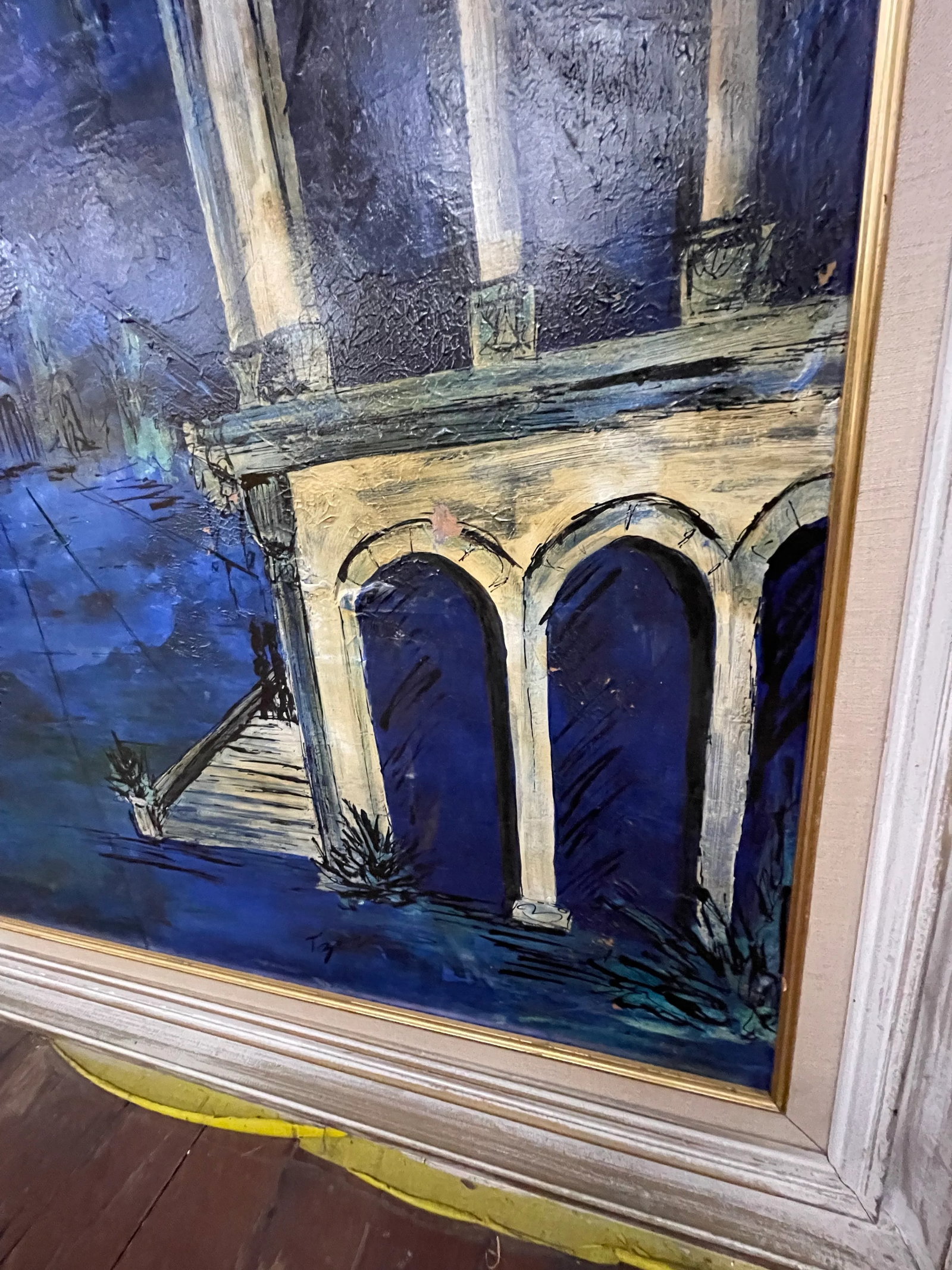Mid 20th Century Surreal Blue Landscape With Classical Architecture, Framed - 4