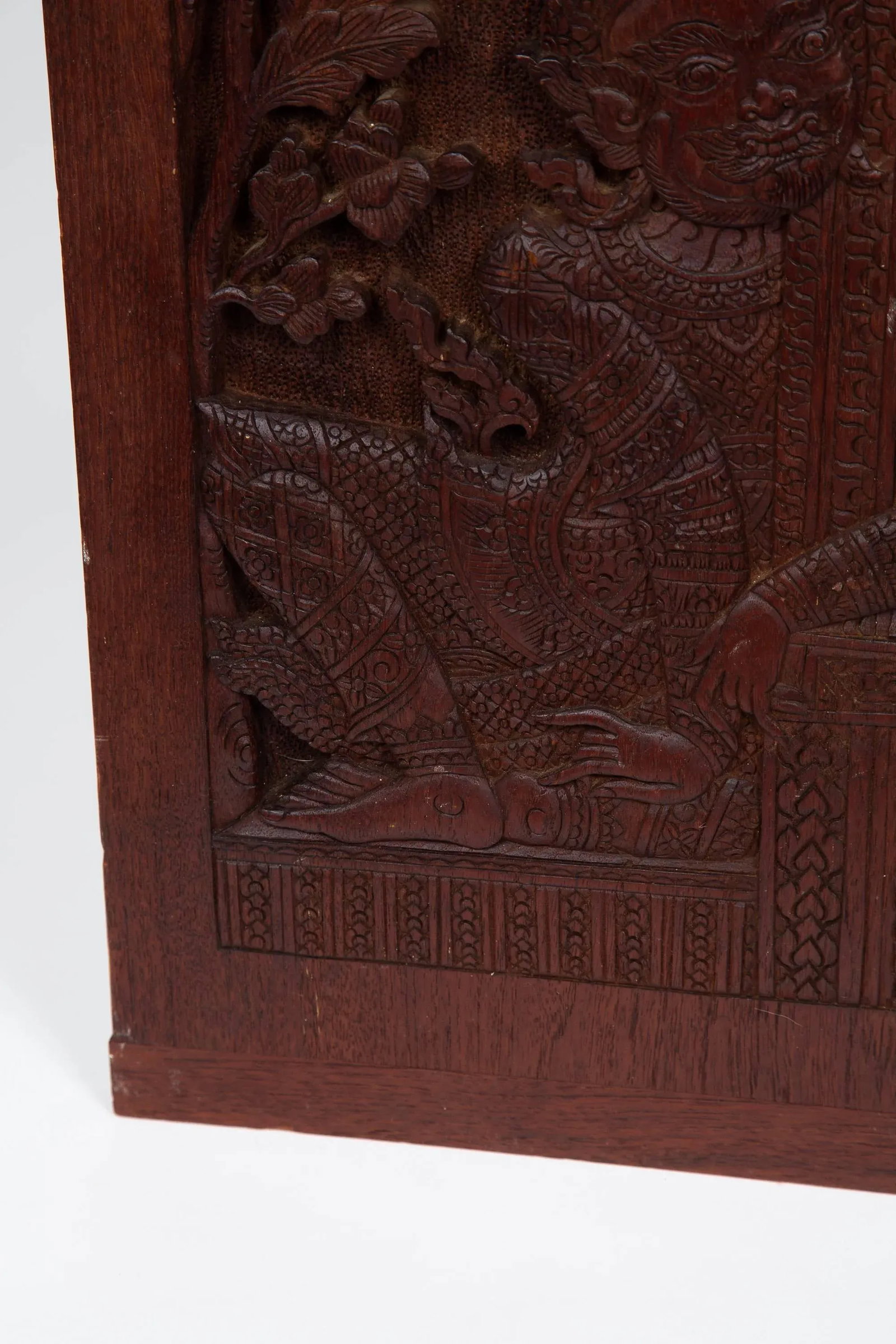 Thai Siamese Carved Teak Wood Panel of Temple Goddess - 3