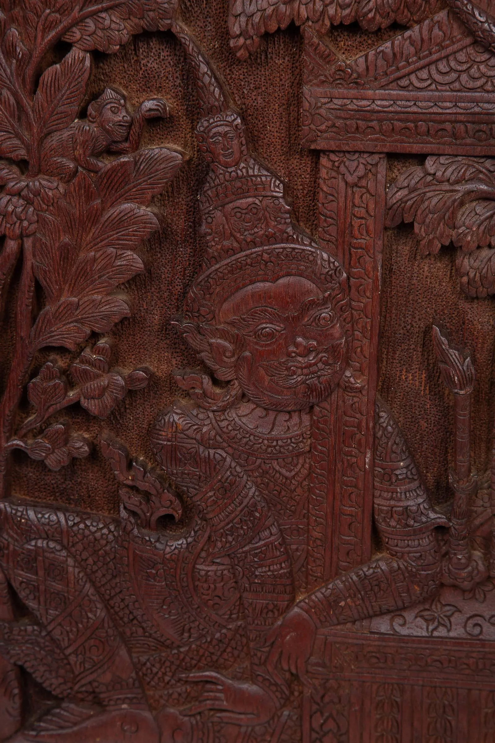 Thai Siamese Carved Teak Wood Panel of Temple Goddess - 4