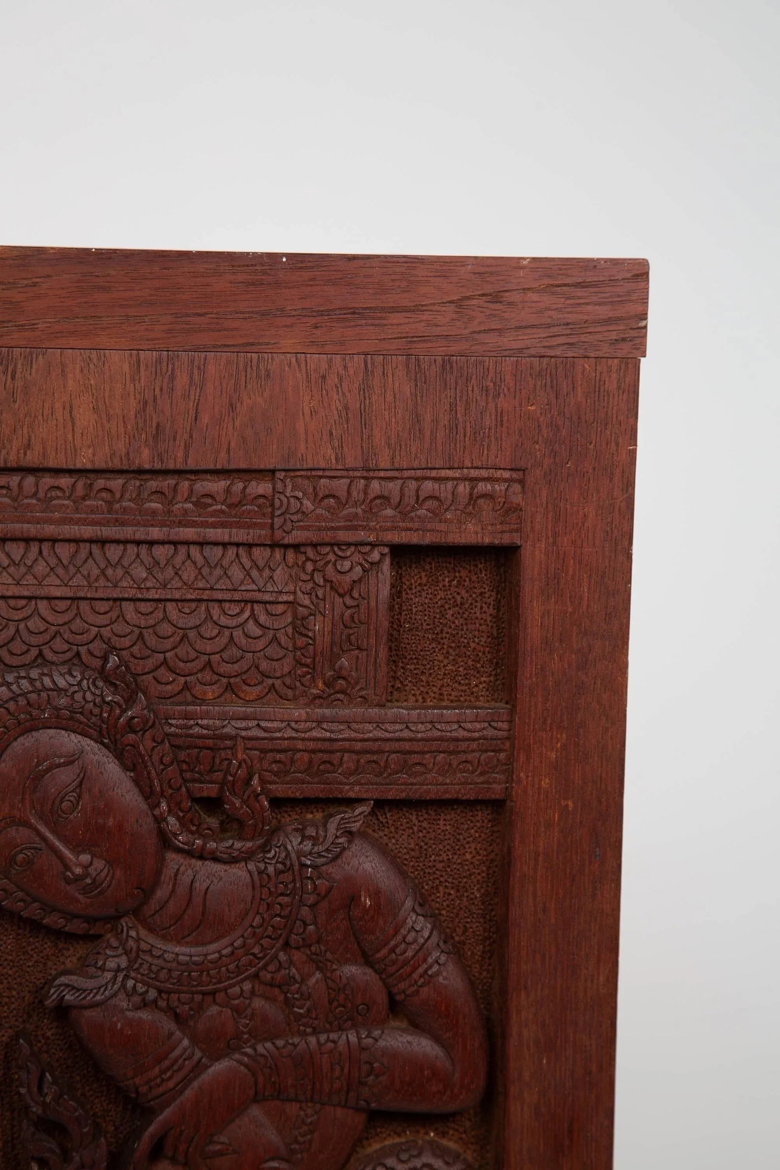 Thai Siamese Carved Teak Wood Panel of Temple Goddess - 6