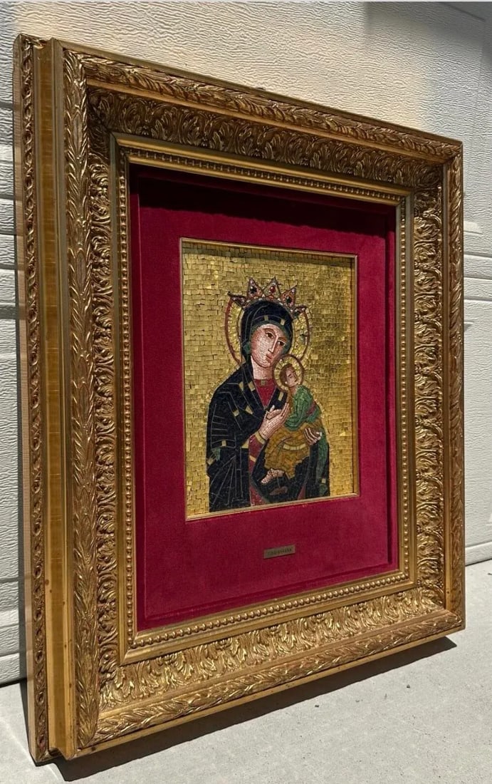 Large Micro-Mosaic Icon Panel G. Cinquegrana Studio Del Mosaico, Vatican 20th C., Framed - 10
