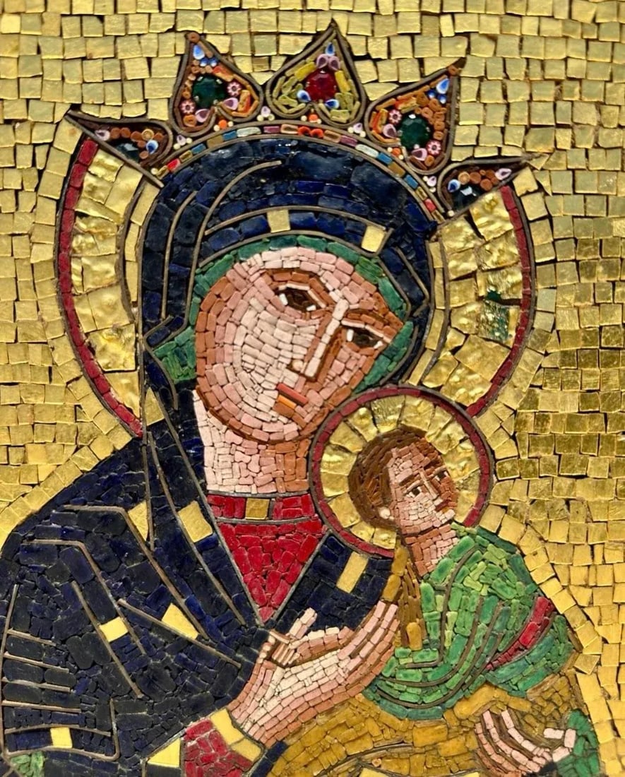 Large Micro-Mosaic Icon Panel G. Cinquegrana Studio Del Mosaico, Vatican 20th C., Framed - 2