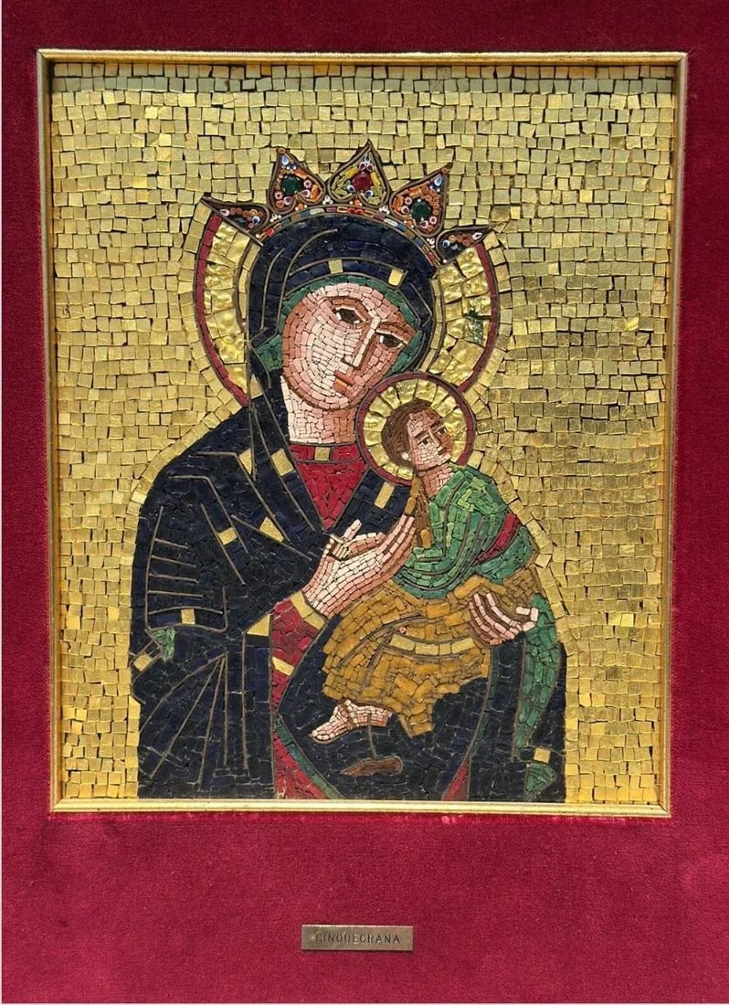 Large Micro-Mosaic Icon Panel G. Cinquegrana Studio Del Mosaico, Vatican 20th C., Framed - 4