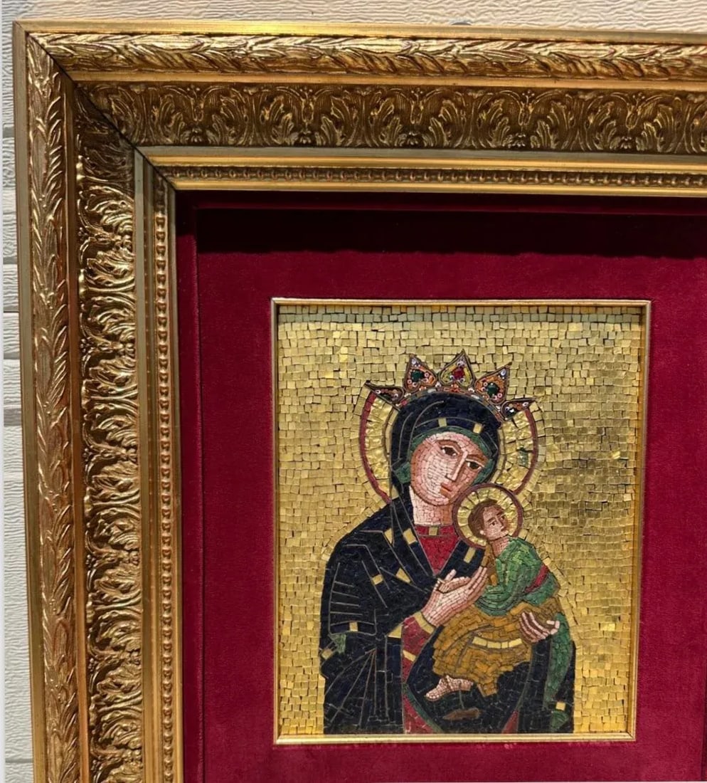 Large Micro-Mosaic Icon Panel G. Cinquegrana Studio Del Mosaico, Vatican 20th C., Framed - 5