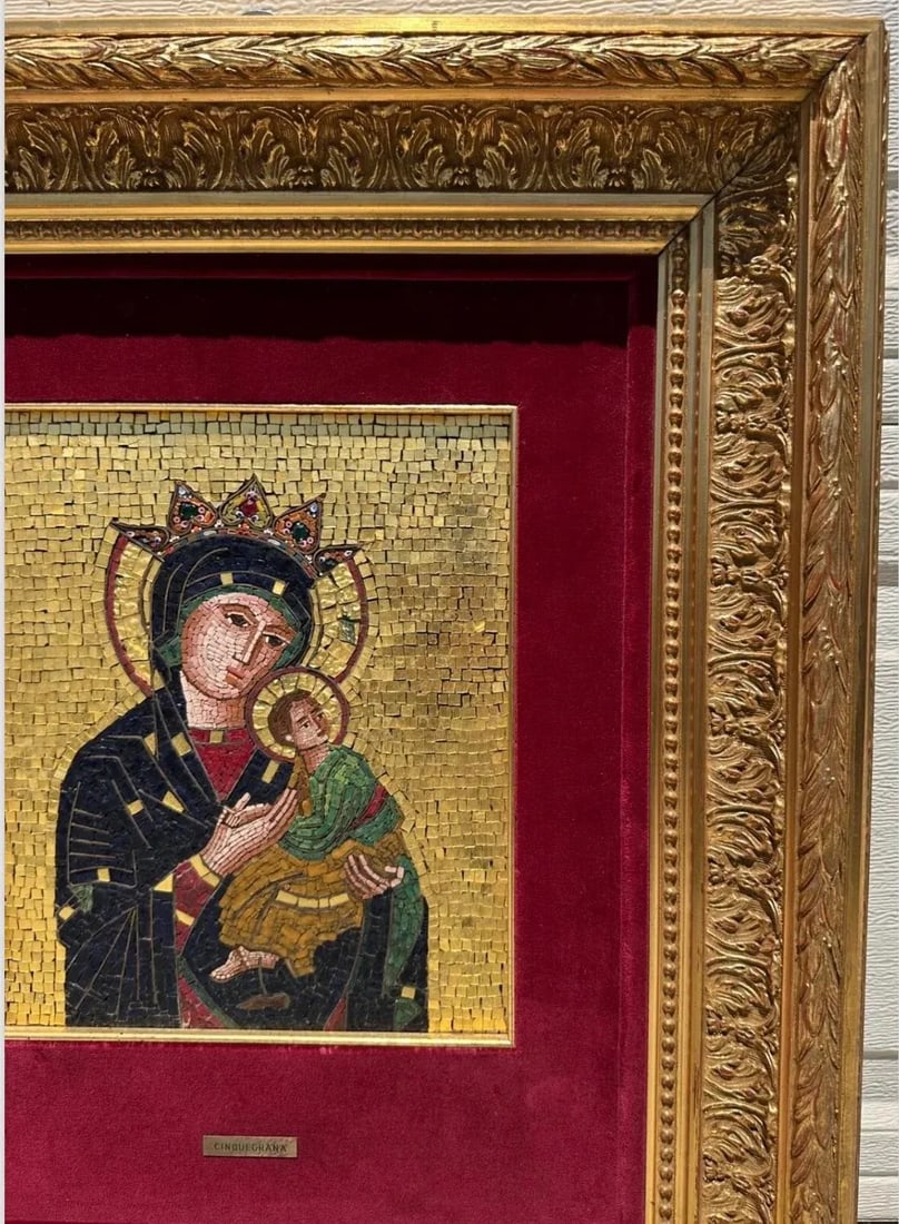Large Micro-Mosaic Icon Panel G. Cinquegrana Studio Del Mosaico, Vatican 20th C., Framed - 6