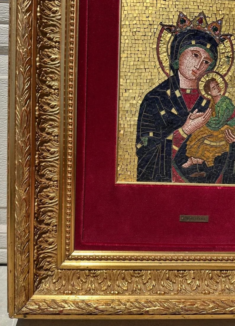 Large Micro-Mosaic Icon Panel G. Cinquegrana Studio Del Mosaico, Vatican 20th C., Framed - 7