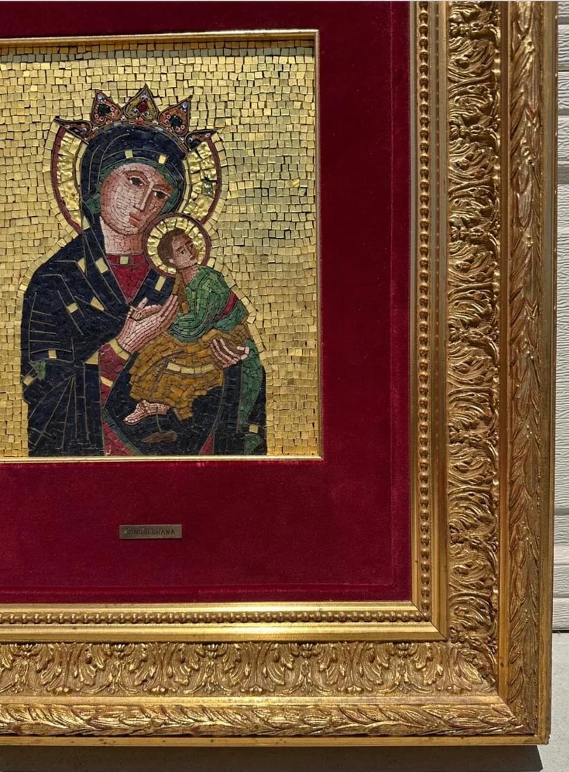 Large Micro-Mosaic Icon Panel G. Cinquegrana Studio Del Mosaico, Vatican 20th C., Framed - 8