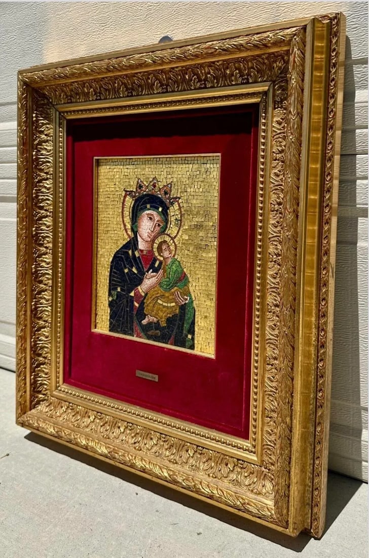 Large Micro-Mosaic Icon Panel G. Cinquegrana Studio Del Mosaico, Vatican 20th C., Framed - 9
