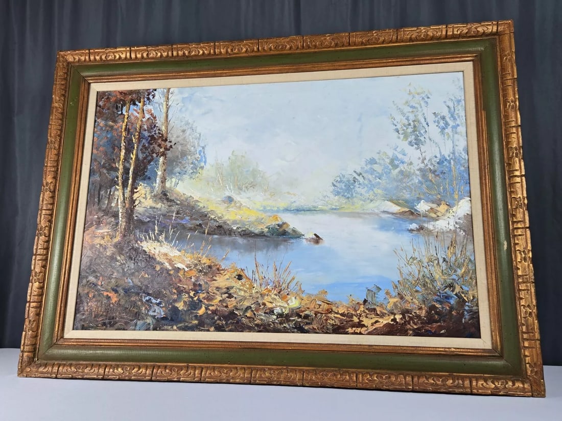 Manuel Munoz Merida, Spain Original River Landscape Oil Painting - 5