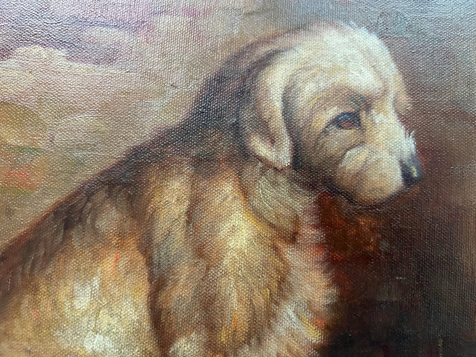 Late 20th Century Vintage Border Terrier Oil Painting Portait in Gilded Frame-Signed - 2